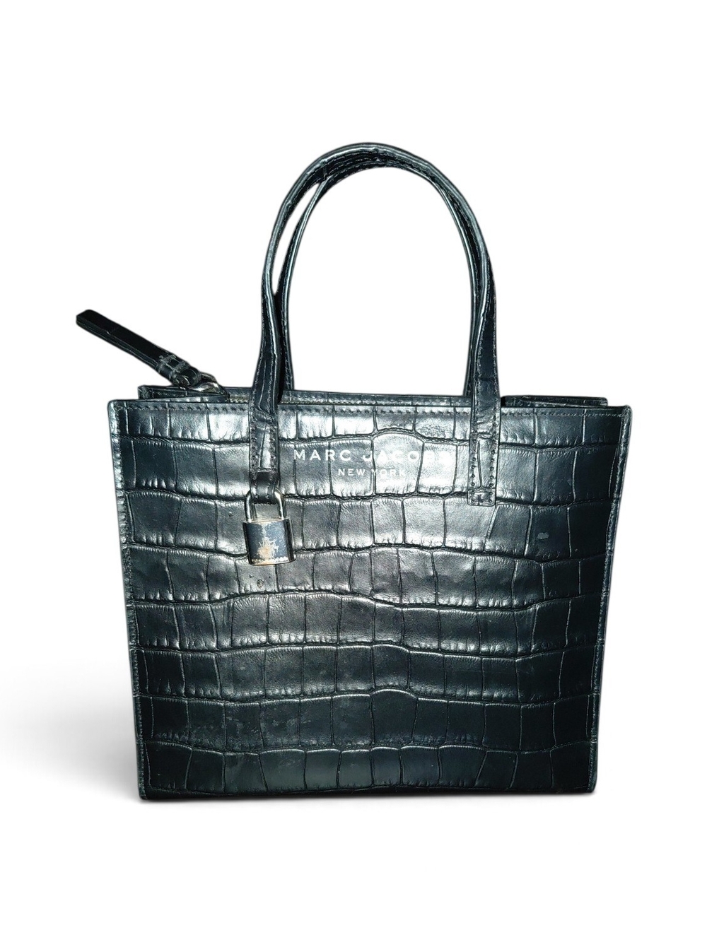 Marc Jacobs Black Croc-Embossed Leather Tote with Top Handles